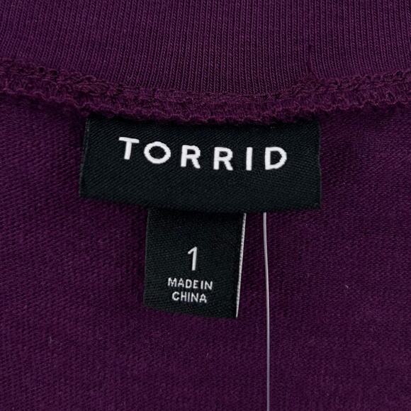 NWT Torrid Slub Mini Dress with Puff Sleeves Pockets Plum Womens Size 1 (14-16) - Picture 6 of 12